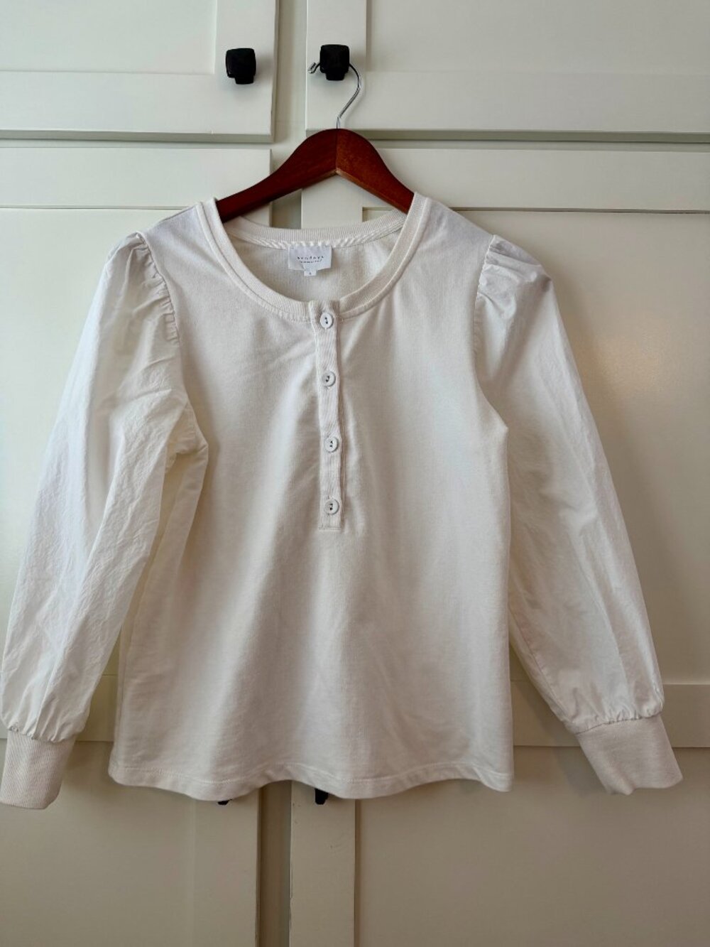 Sundays by WeAreSundays White Puff Sleeve Henley Top S